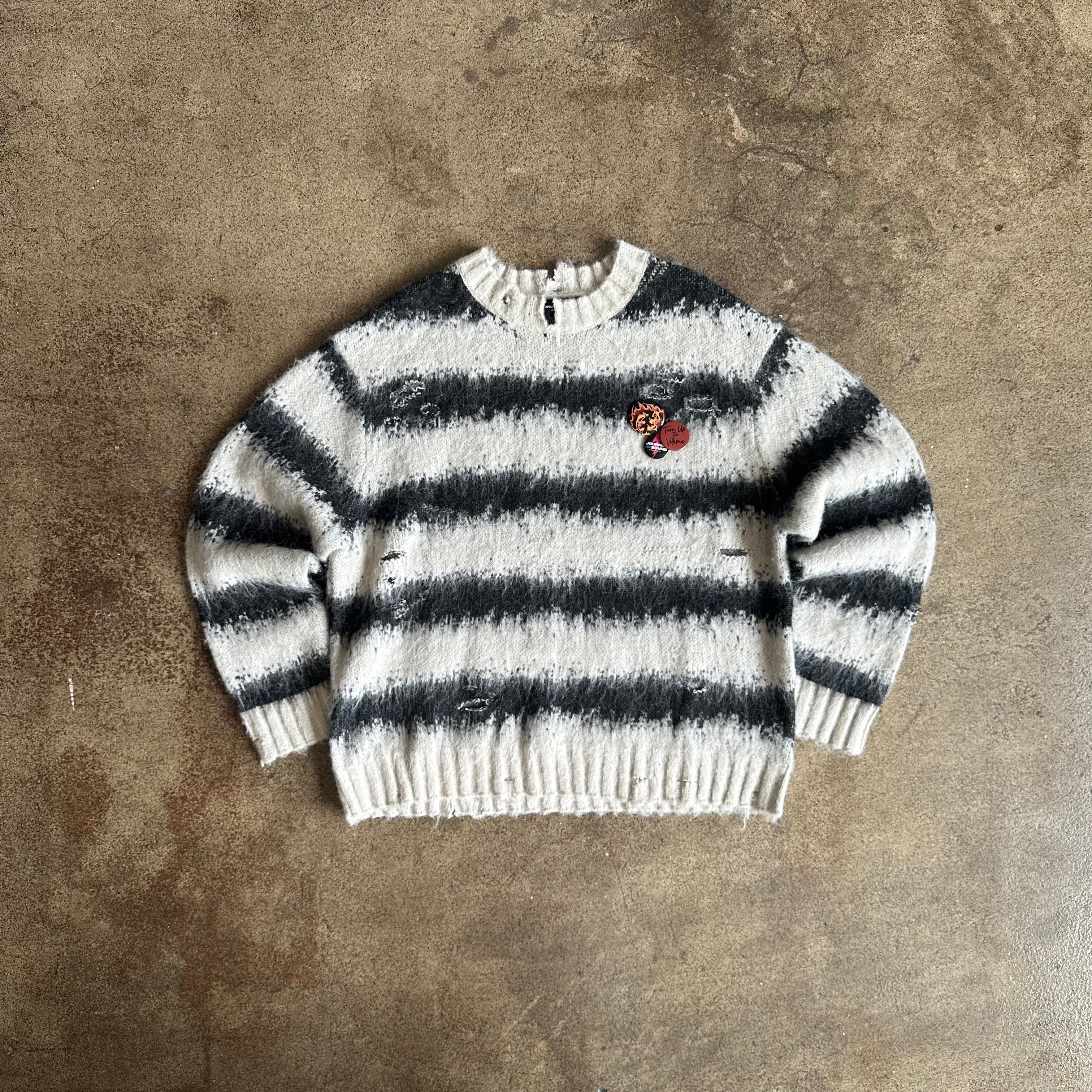 CEEC Distressed Stripe Knit Sweater