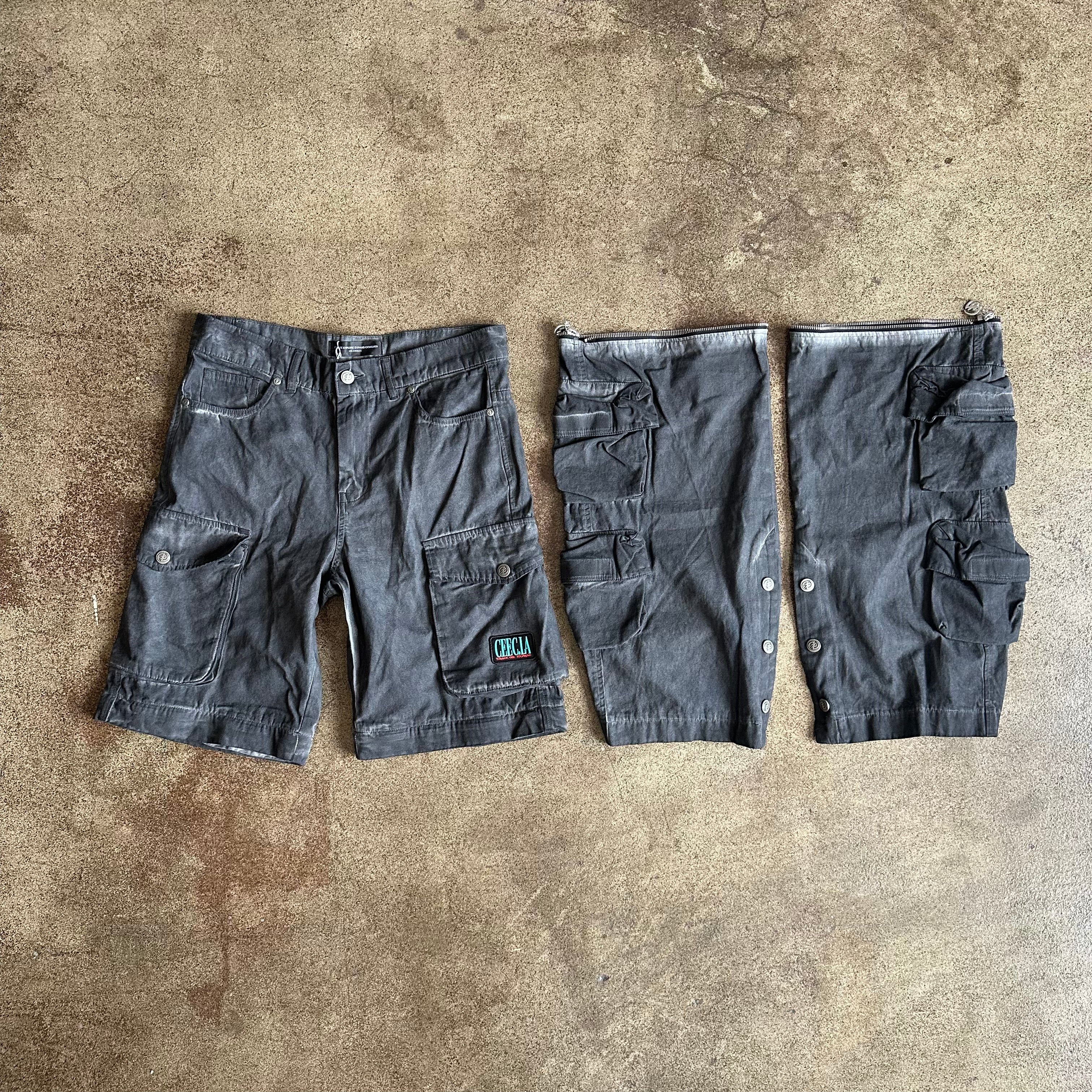 CEEC Detachable Washed Cargo Pants Black